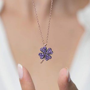 Four Leaf Amethyst Crystal Necklace, Good Luck Necklace, Protection Crystal
